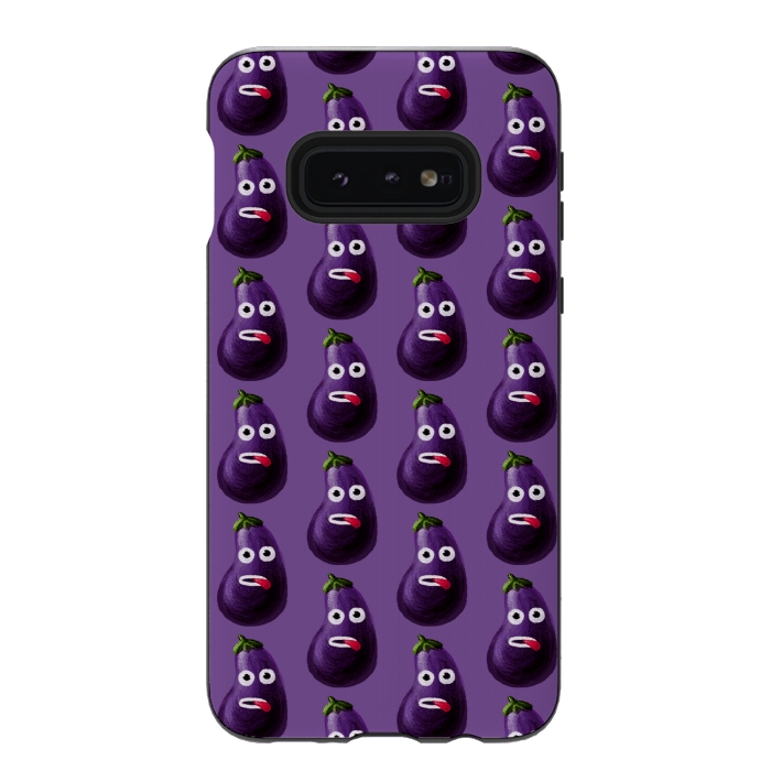 Galaxy S10e StrongFit Purple Funny Cartoon Eggplant Pattern by Boriana Giormova
