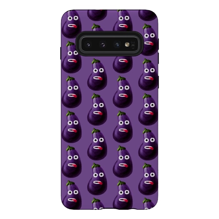 Galaxy S10 StrongFit Purple Funny Cartoon Eggplant Pattern by Boriana Giormova