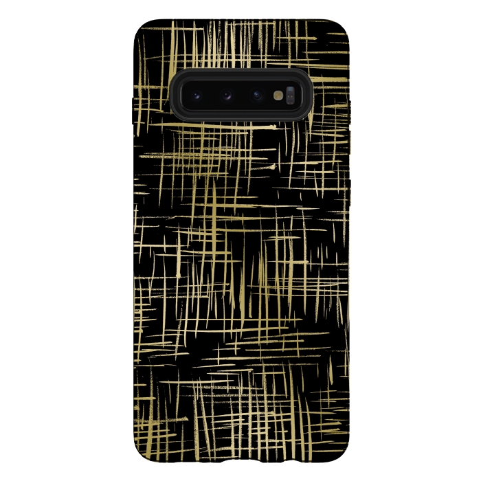 Galaxy S10 plus StrongFit Crosshatch Black by Caitlin Workman