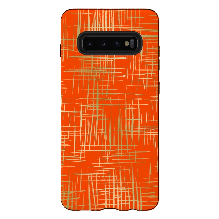 Galaxy S10 plus StrongFit Crosshatch Red by Caitlin Workman