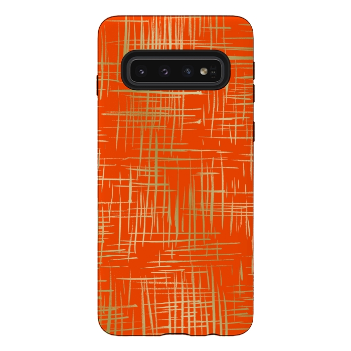 Galaxy S10 StrongFit Crosshatch Red by Caitlin Workman