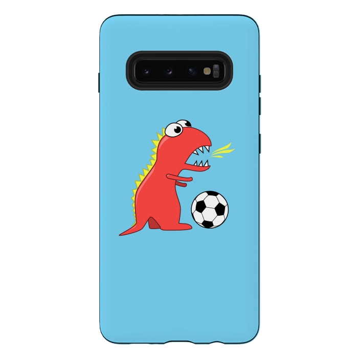 Galaxy S10 plus StrongFit Funny Cartoon Dinosaur Soccer Player by Boriana Giormova