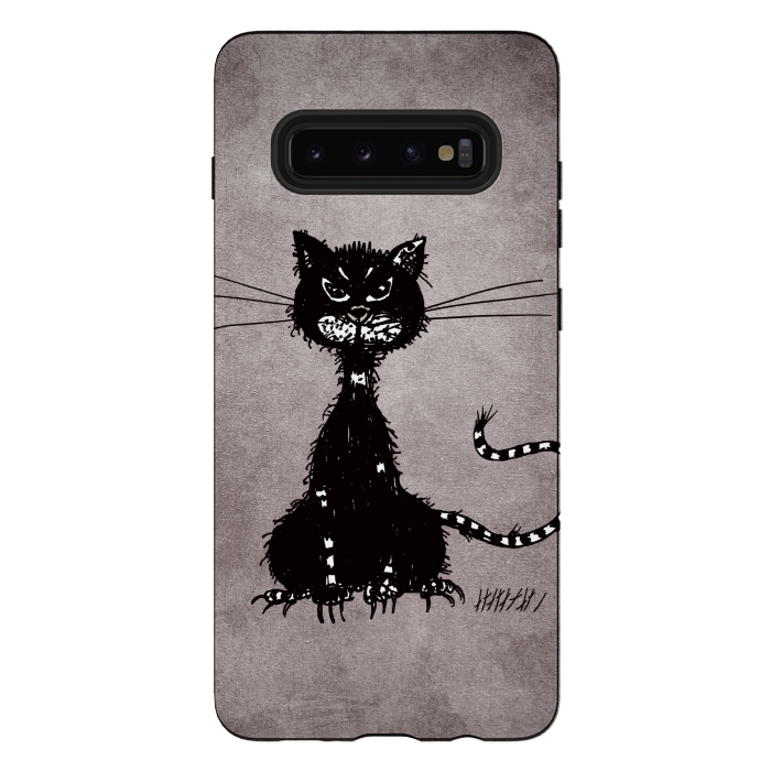 Galaxy S10 plus StrongFit Ragged Evil Black Cat by Boriana Giormova
