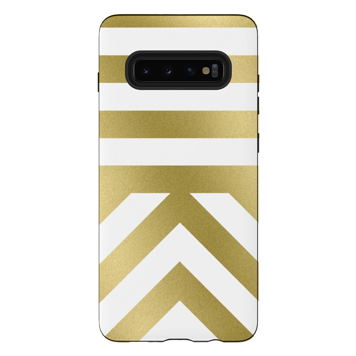 Galaxy S10 plus StrongFit Gold Chevron Stripes by Caitlin Workman