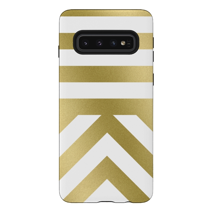 Galaxy S10 StrongFit Gold Chevron Stripes by Caitlin Workman