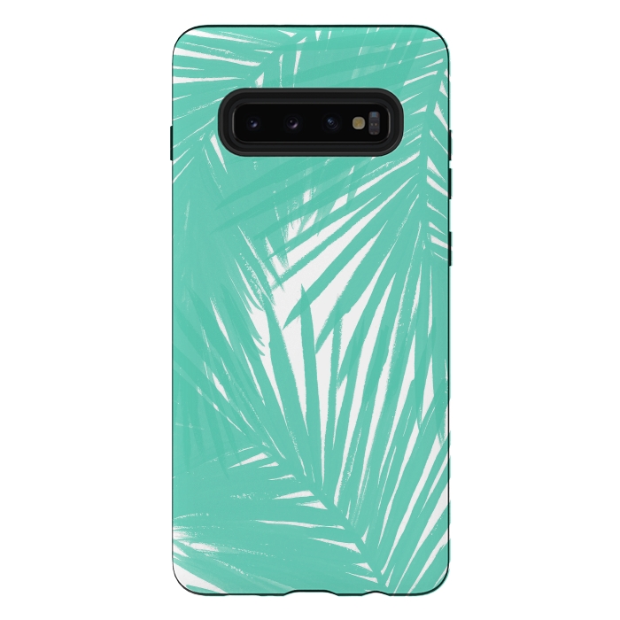 Galaxy S10 plus StrongFit Palms Teal by Caitlin Workman