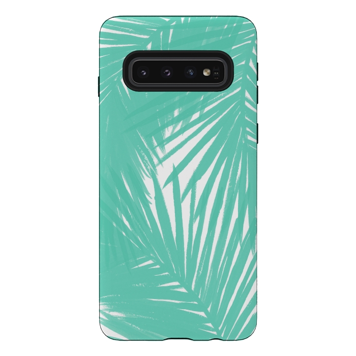 Galaxy S10 StrongFit Palms Teal by Caitlin Workman