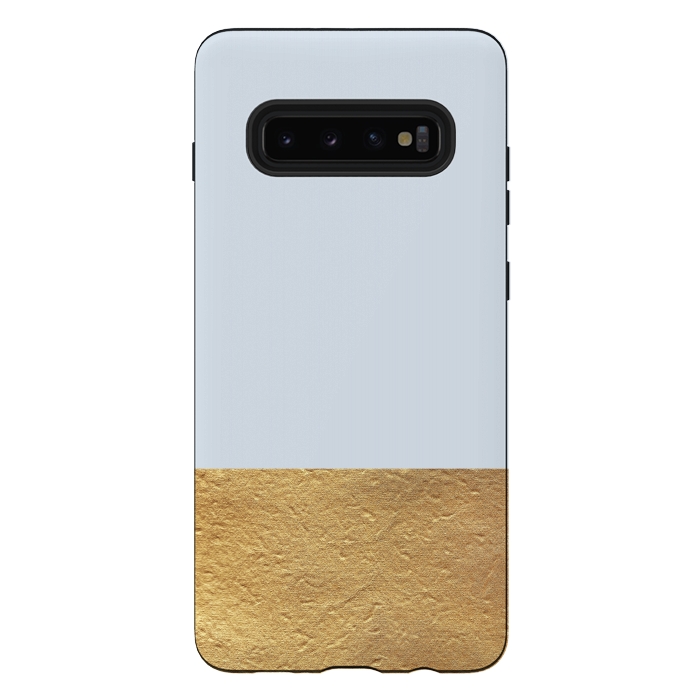 Galaxy S10 plus StrongFit Color Block Light Blue and Gold by Caitlin Workman