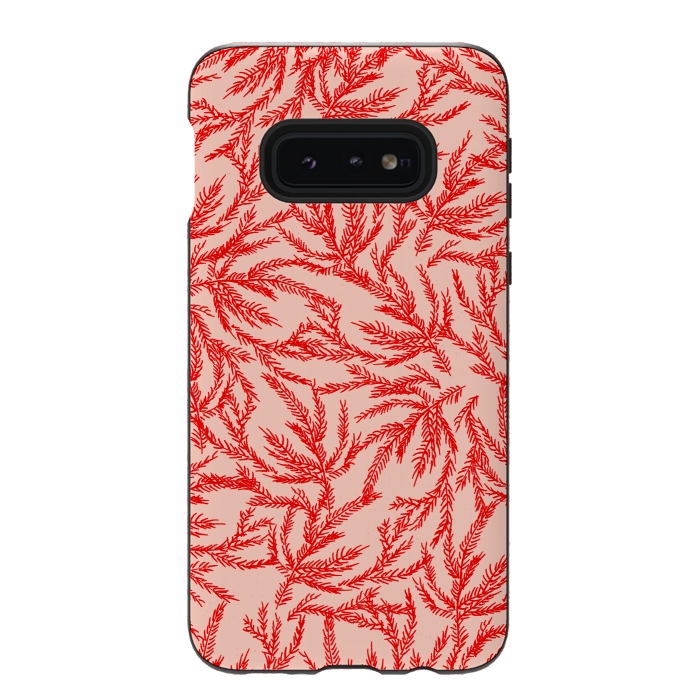 Galaxy S10e StrongFit Red and Pink Coral Ferns by Caitlin Workman