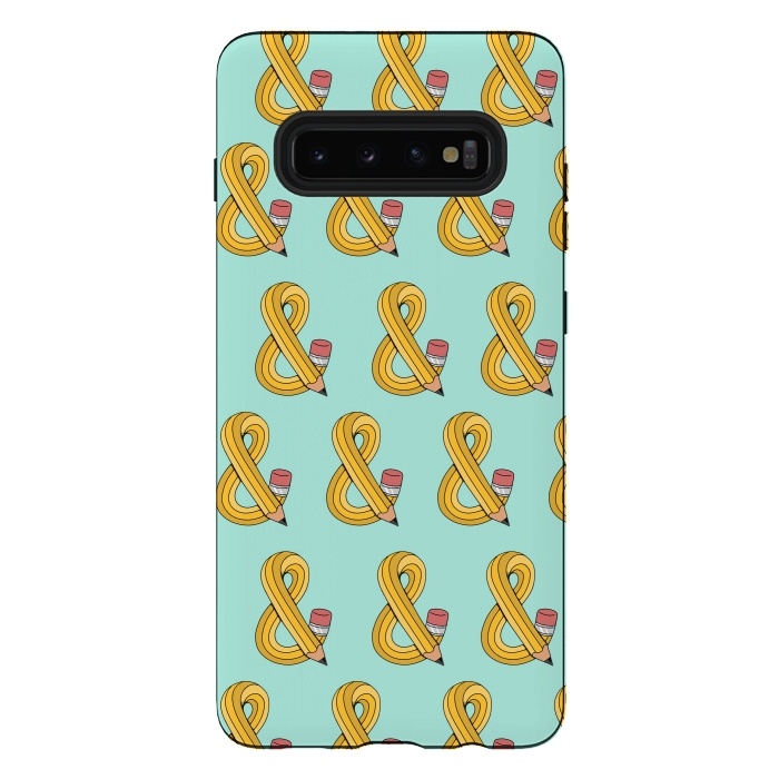 Galaxy S10 plus StrongFit Ampersand Pencil Pattern Green by Coffee Man