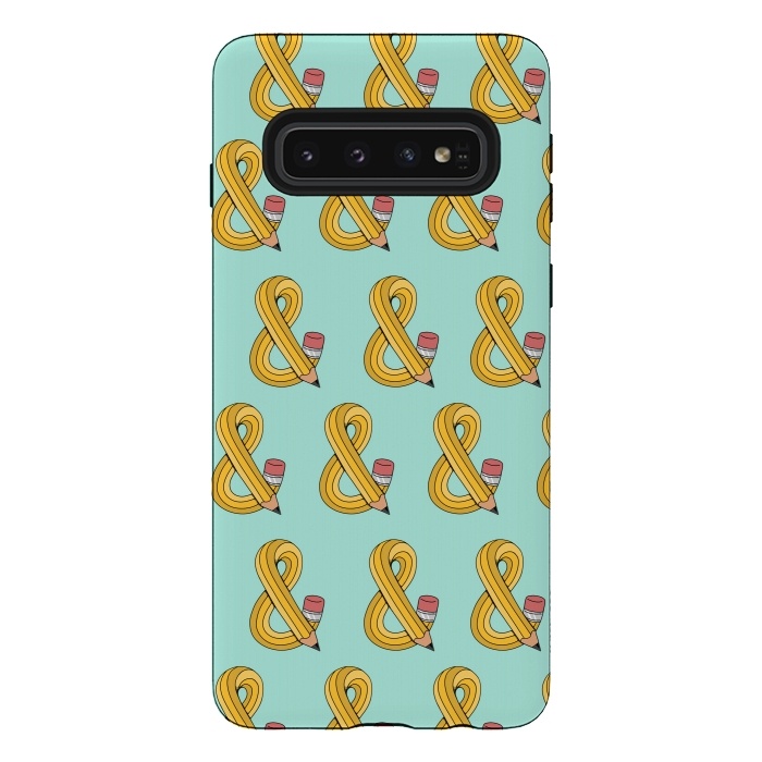 Galaxy S10 StrongFit Ampersand Pencil Pattern Green by Coffee Man