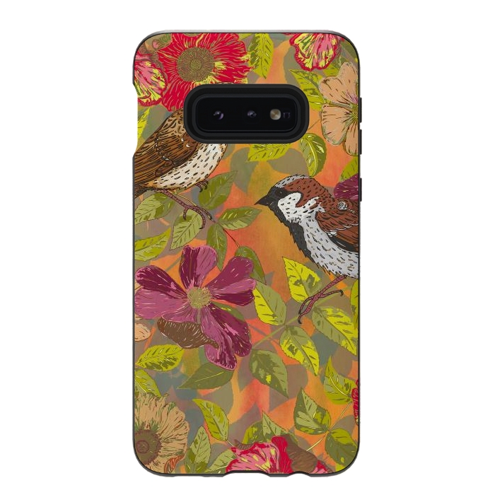 Galaxy S10e StrongFit Sparrow and Wild Rose by Lotti Brown