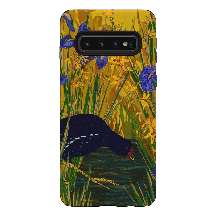 Galaxy S10 StrongFit Moorhen and Iris by Lotti Brown