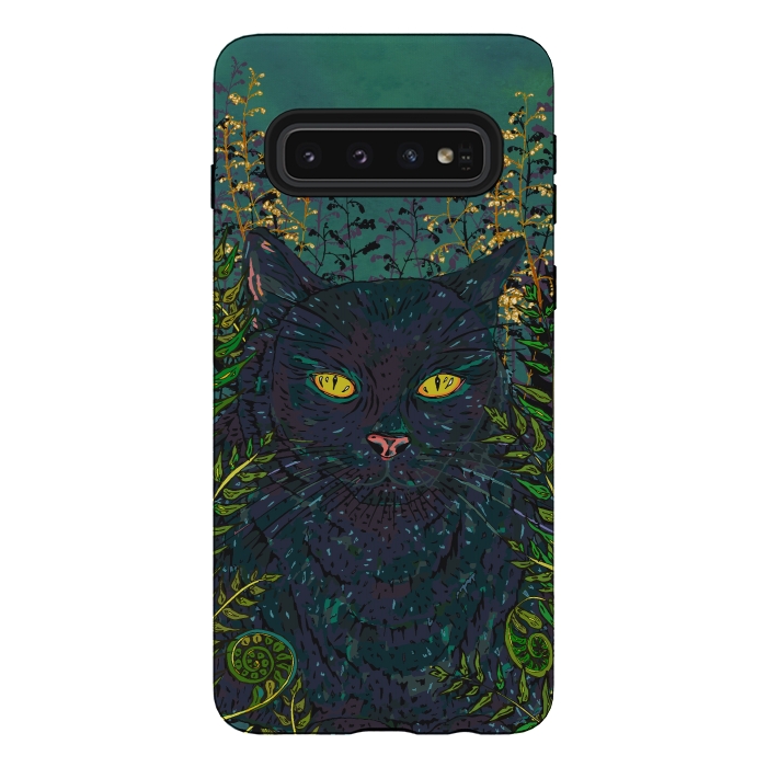 Galaxy S10 StrongFit Black Cat in Ferns by Lotti Brown
