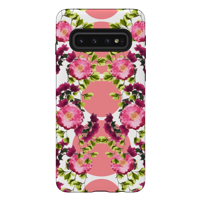 Galaxy S10 StrongFit Symmetrical Pink Floral Print by Zala Farah