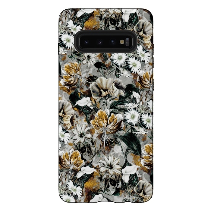 Galaxy S10 plus StrongFit Floral Gold by Riza Peker