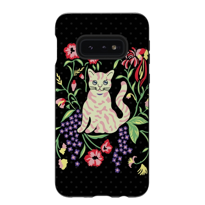 Galaxy S10e StrongFit Cutie Cat with Flowers by Michael Cheung
