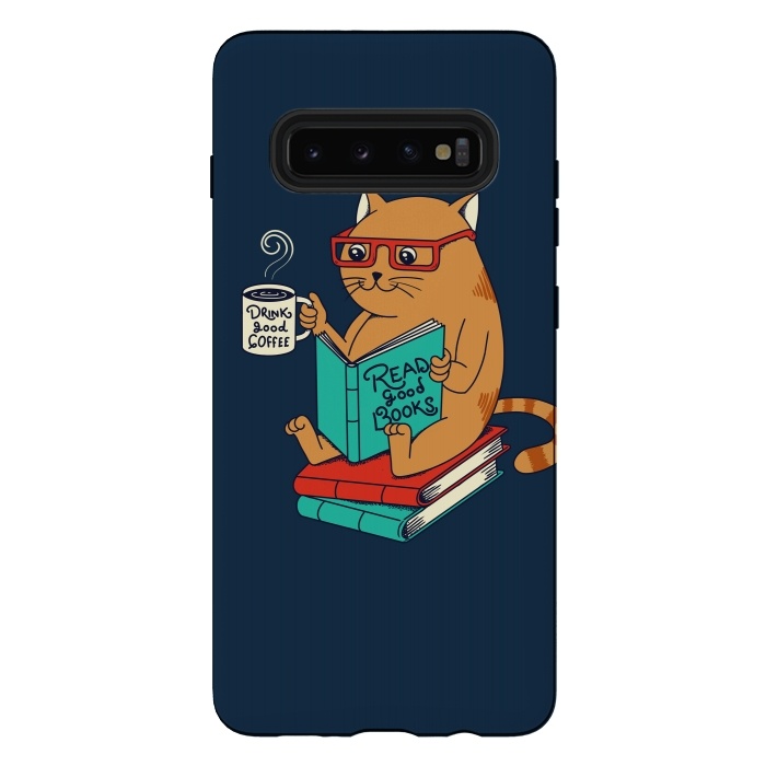 Galaxy S10 plus StrongFit Cat drink good coffee read good books by Coffee Man