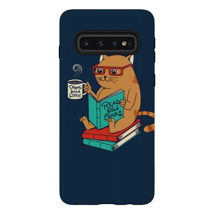 Galaxy S10 StrongFit Cat drink good coffee read good books by Coffee Man