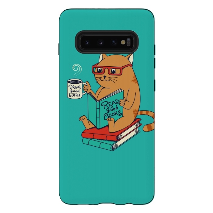 Galaxy S10 plus StrongFit Cat coffee and books by Coffee Man