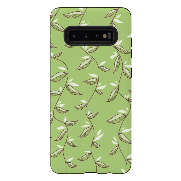 Galaxy S10 plus StrongFit Green Leaves And Lianas Pattern by Boriana Giormova