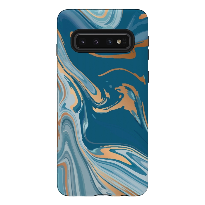 Galaxy S10 StrongFit Liquid Blue Marble and Gold 014 by Jelena Obradovic