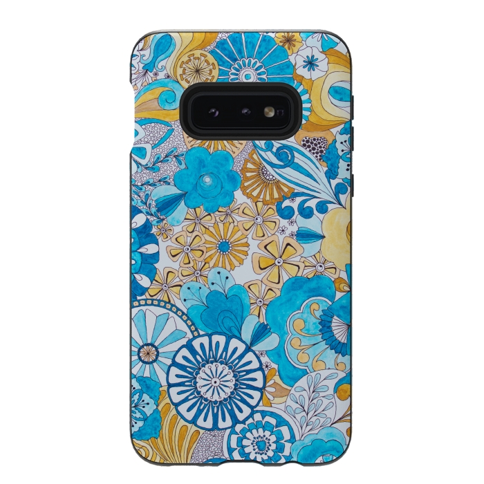 Galaxy S10e StrongFit Seventies Psychedelic Blooms by Paula Ohreen