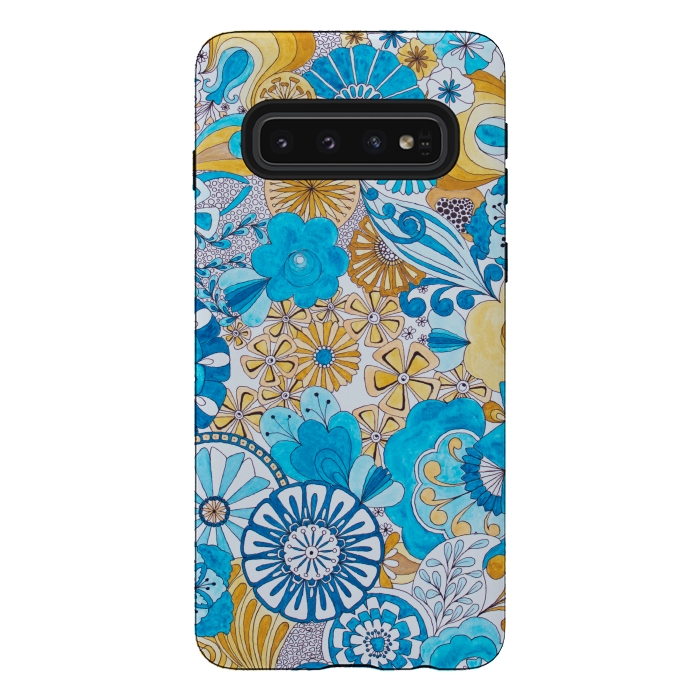 Galaxy S10 StrongFit Seventies Psychedelic Blooms by Paula Ohreen