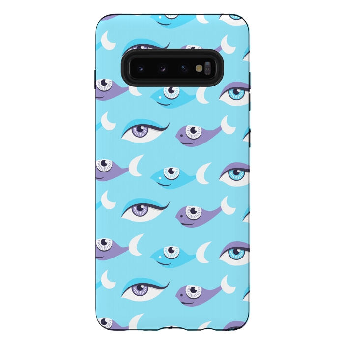 Galaxy S10 plus StrongFit Pattern of purple and blue eyes and fish in sea by Boriana Giormova