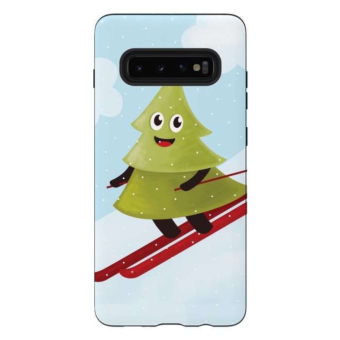 Galaxy S10 plus StrongFit Happy Skiing Pine Tree by Boriana Giormova