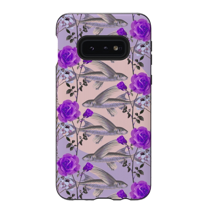 Galaxy S10e StrongFit Floral Fishies (Purple) by Zala Farah