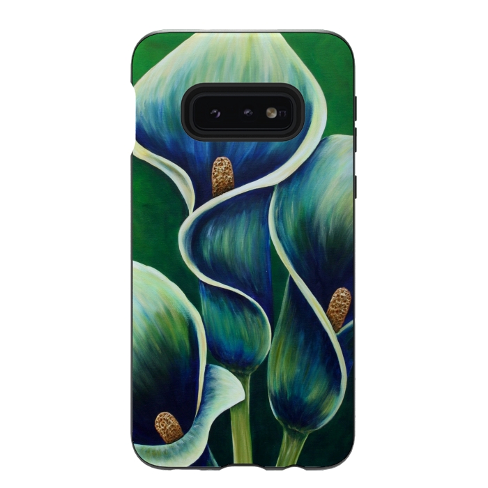 Galaxy S10e StrongFit Blue Calla Lilies by Denise Cassidy Wood