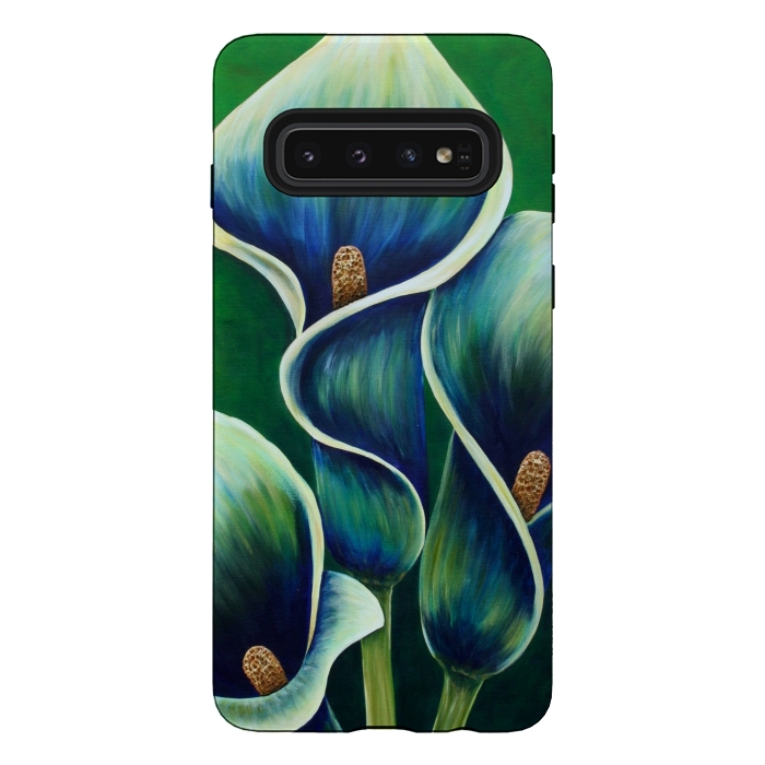 Galaxy S10 StrongFit Blue Calla Lilies by Denise Cassidy Wood