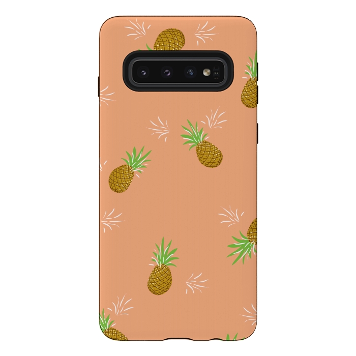 Galaxy S10 StrongFit Pineapples in Guava by Zoe Charlotte