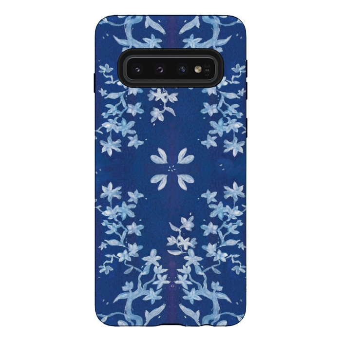 Galaxy S10 StrongFit Indigo Floral by Zoe Charlotte