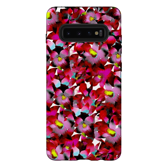 Galaxy S10 plus StrongFit Red Floral by Amaya Brydon