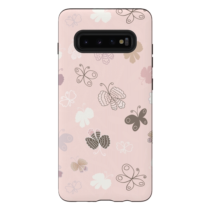Galaxy S10 plus StrongFit Pretty Pink and Purple Butterflies on Light Pink by Paula Ohreen