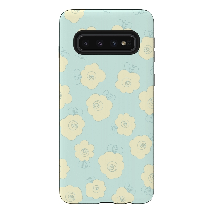 Galaxy S10 StrongFit Blue Fluffy Flowers by Paula Ohreen
