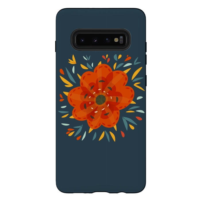 Galaxy S10 plus StrongFit Decorative Whimsical Orange Flower by Boriana Giormova