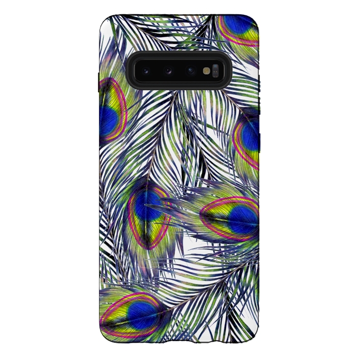 Galaxy S10 plus StrongFit Peacock Feathers Pattern by ECMazur 