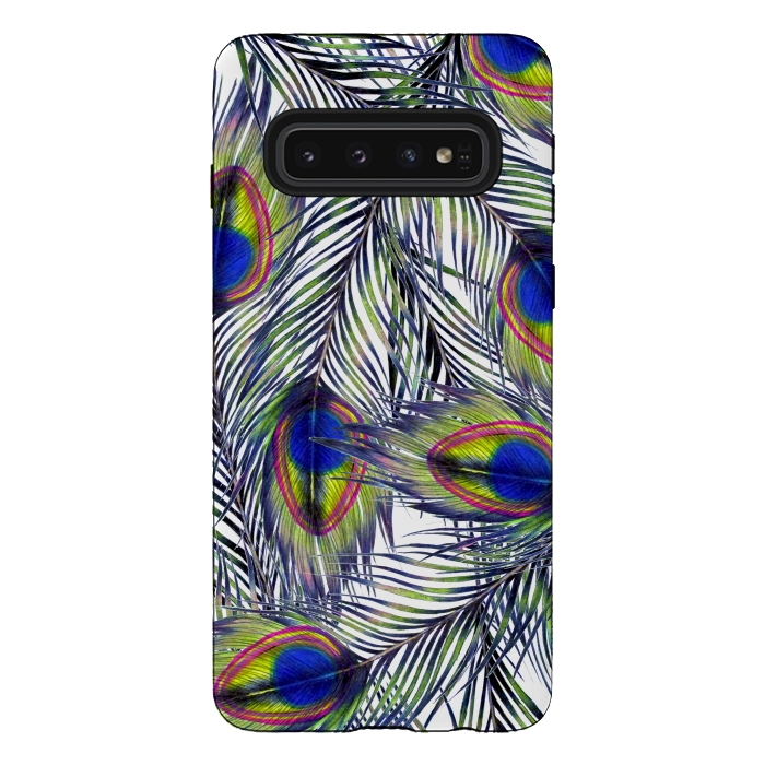 Galaxy S10 StrongFit Peacock Feathers Pattern by ECMazur 