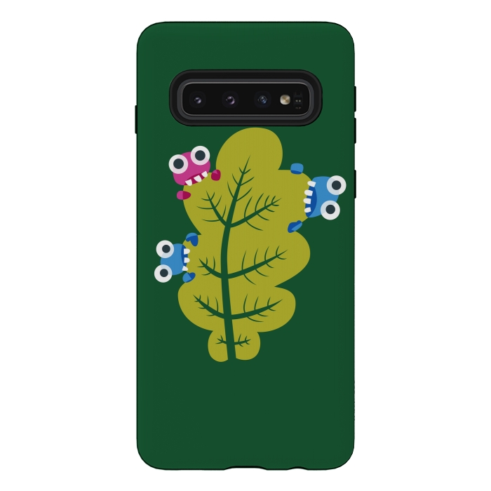 Galaxy S10 StrongFit Cute Cartoon Bugs Eat Green Leaf by Boriana Giormova