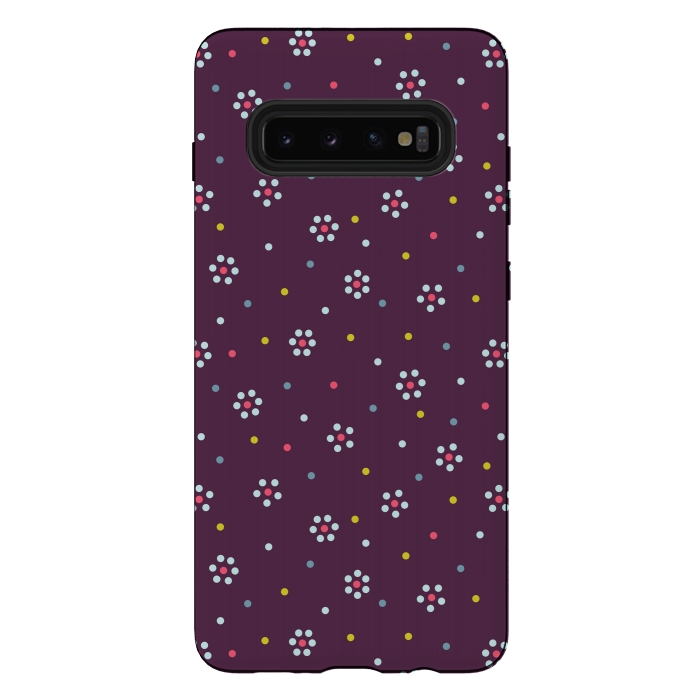 Galaxy S10 plus StrongFit Flowers Made Of Dots Pattern On Purple by Boriana Giormova