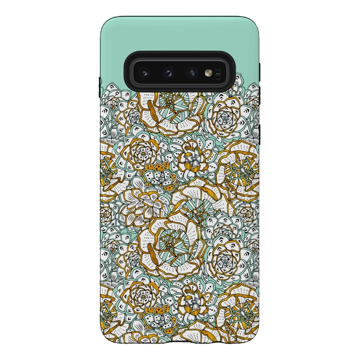 Galaxy S10 StrongFit Mint Succulents by Pom Graphic Design