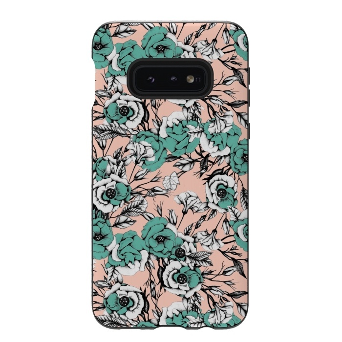 Galaxy S10e StrongFit Blue and pink floral by Mmartabc
