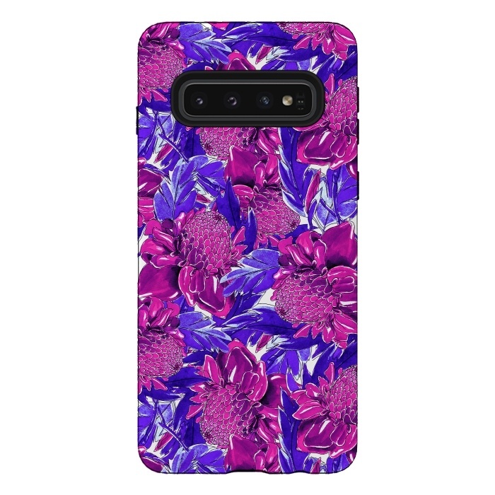 Galaxy S10 StrongFit Ultra violet proteas meadow by Mmartabc