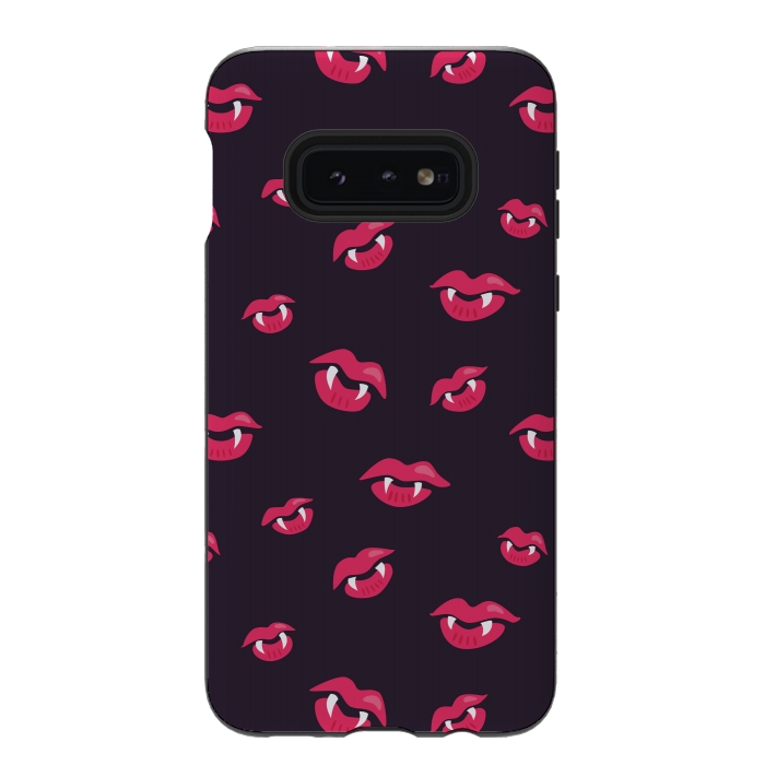 Galaxy S10e StrongFit Pink Vampire Lips And Fangs Pattern by Boriana Giormova