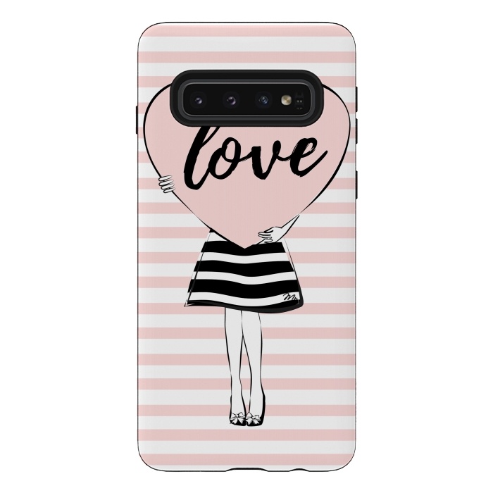 Galaxy S10 StrongFit Pink Heart Love by Martina