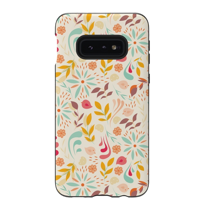 Galaxy S10e StrongFit Birds and Flowers Beige by Jelena Obradovic