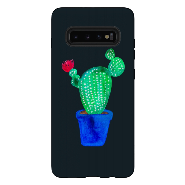 Galaxy S10 plus StrongFit Red Flower Cactus by Amaya Brydon